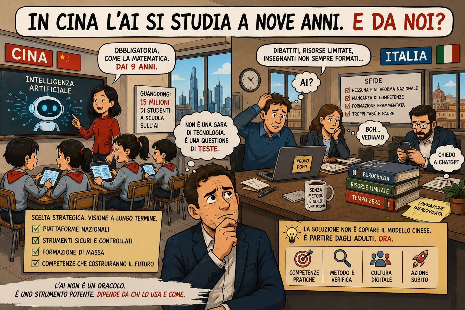In Cina l'AI si impara a scuola. In Italia in riunione.